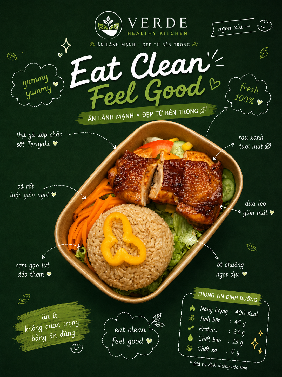 Cơm gạo lứt đùi gà Teriyaki & rau củ