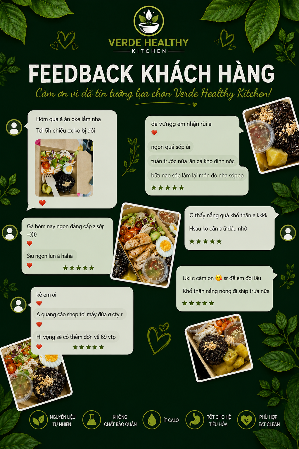 Poster tổng hợp feedback từ khách hàng VERDE Healthy Kitchen