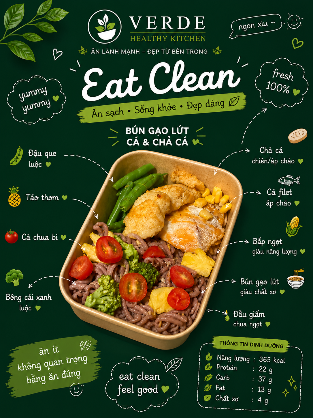 Bún gạo lứt cá fillet & chả cá