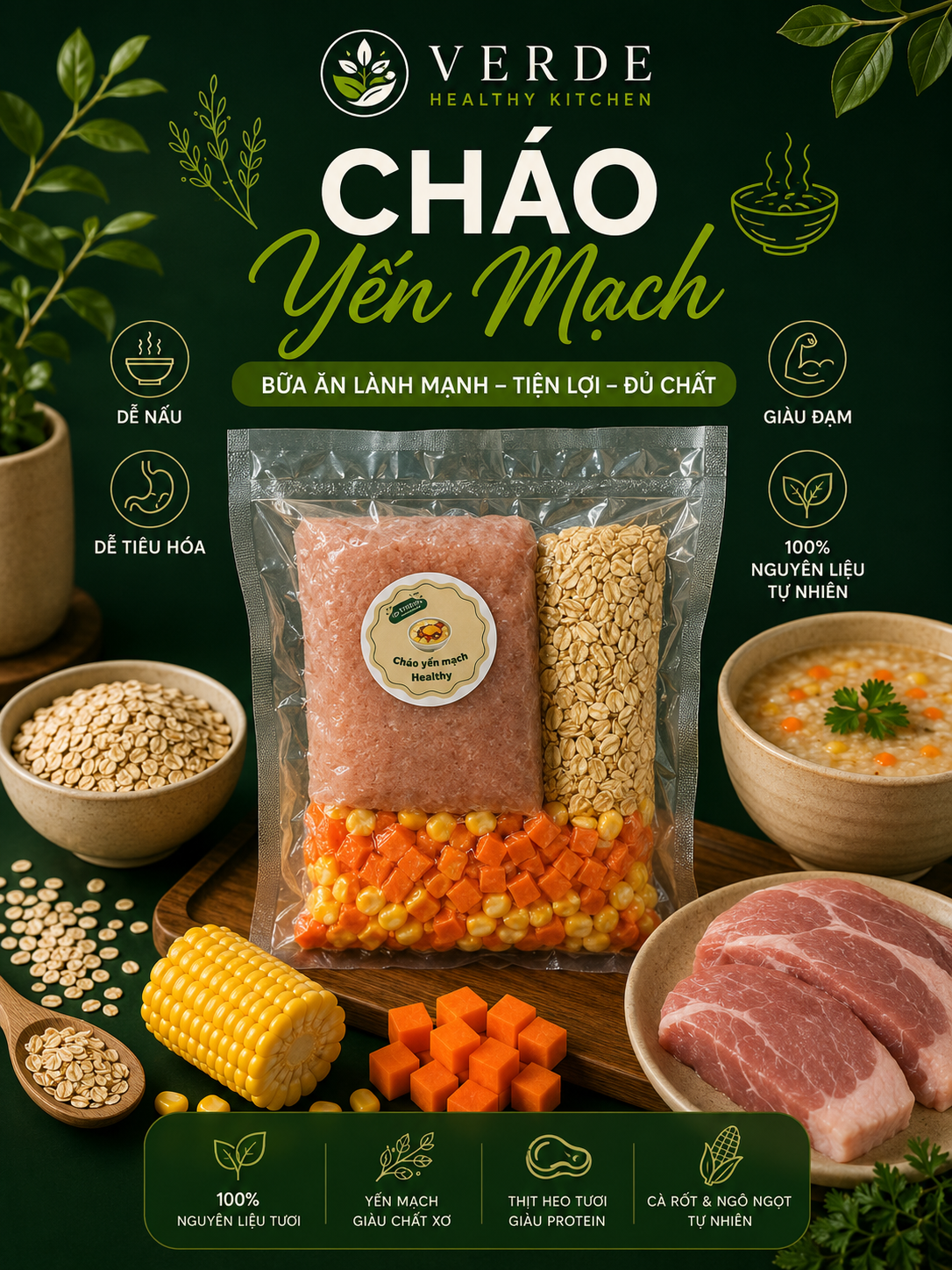 Cháo yến mạch thịt heo – cà rốt & ngô ngọt